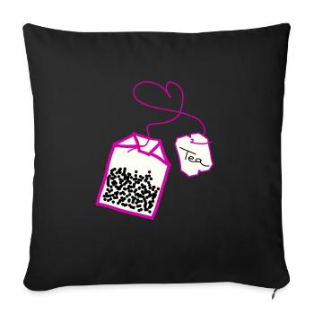 Tea bag in heart pink - Sofa pillowcase 17,3'' x 17,3'' (45 x 45 cm) - black - Front