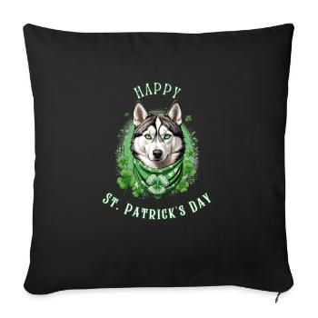 Husky Dog with Green Clover Bandana St. Patrick's - Sofa pillowcase 17,3'' x 17,3'' (45 x 45 cm) - black - Front