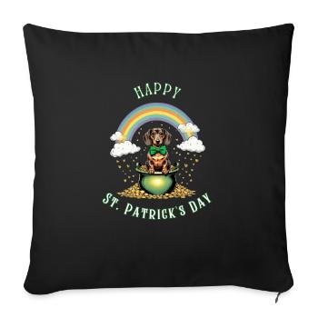Teckel arc-en-ciel I Pot d’or Saint-Patrick - Housse de coussin décorative 45 x 45 cm - noir - Devant