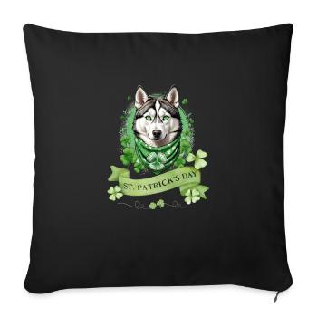 Husky Dog with Green Clover Bandana St. Patrick's - Sofa pillowcase 17,3'' x 17,3'' (45 x 45 cm) - black - Front