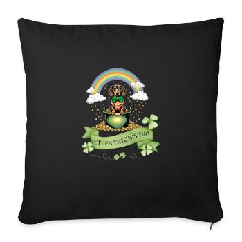 Teckel arc-en-ciel I Pot d’or Saint-Patrick - Housse de coussin décorative 45 x 45 cm - noir - Devant