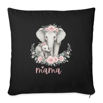 Mama Heart Floral Wreath Elephant Baby Shower - Sofa pillowcase 17,3'' x 17,3'' (45 x 45 cm) - black - Front