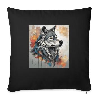 Loup avec fond de taches de couleur. - Housse de coussin décorative 45 x 45 cm - noir - Devant