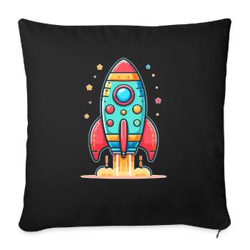 kindlich gestaltete Rakete - Sofakissenbezug 45 x 45 cm - Schwarz - Vorne