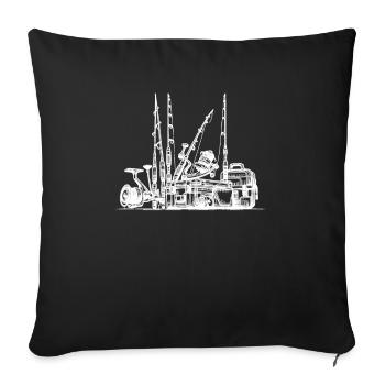 Line Art Eisfischen Fisch Fischer Angler - Sofakissenbezug 45 x 45 cm - Schwarz - Vorne
