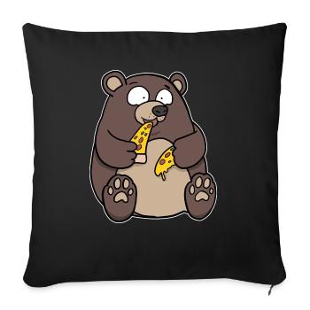 Fat Bear Eating Pizza Funny Comic Style hand drawn - Sofa pillowcase 17,3'' x 17,3'' (45 x 45 cm) - black - Front