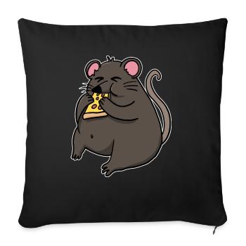 Fat Mouse Eating Pizza Funny Comic Style - Sofa pillowcase 17,3'' x 17,3'' (45 x 45 cm) - black - Front