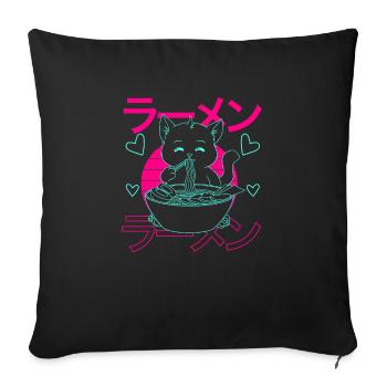 Aesthetic Anime Ramen Cat Retro Japanese - Sofa pillowcase 17,3'' x 17,3'' (45 x 45 cm) - black - Front