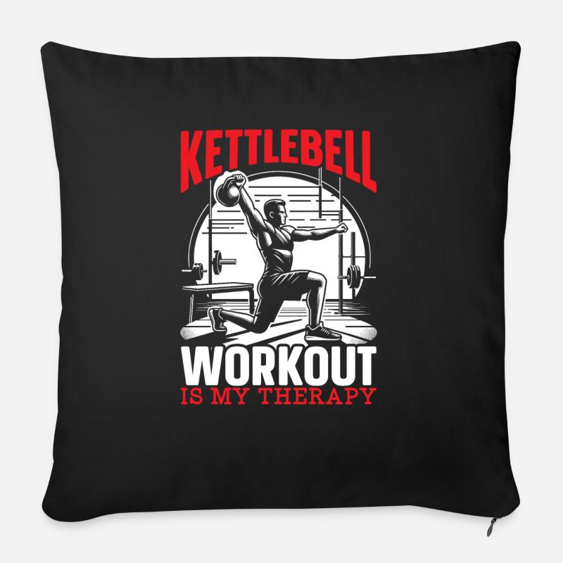 Kettlebell Workout Fitness Journey Bodybuilder - Sofakissenbezug 45 x 45 cm - Schwarz