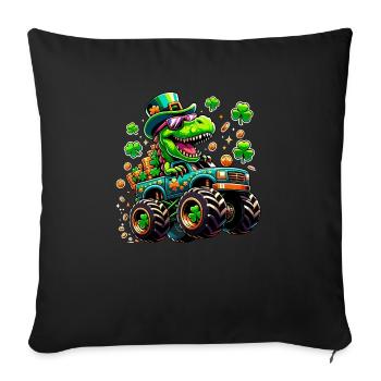 St Patricks jour dinosaure Leprechaun Monster Truck - Housse de coussin décorative 45 x 45 cm - noir - Devant