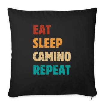 Eat Sleep Camino Repeat - Camino de Santiago - Pilgrims - Sofa pillowcase 17,3'' x 17,3'' (45 x 45 cm) - black - Front