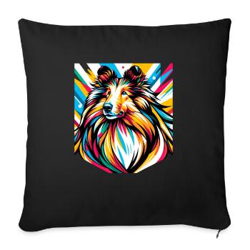 Chien Collie à poil long - Housse de coussin décorative 45 x 45 cm - noir - Devant