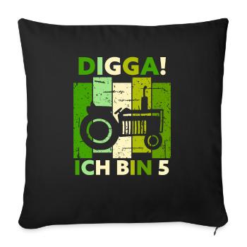 5e anniversaire garçon tracteur cadeau agriculteur - Housse de coussin décorative 45 x 45 cm - noir - Devant