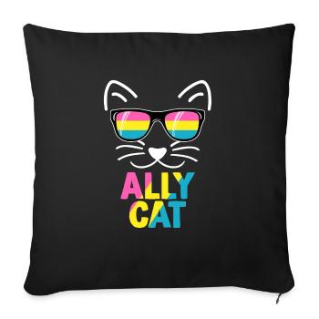 Ally Cat Pansexual Stuff Pan Pride Flag LGBTQ - Sofa pillowcase 17,3'' x 17,3'' (45 x 45 cm) - black - Front