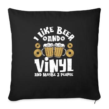 J’aime la bière et le vinyle et peut-être 3 personnes vintage f - Housse de coussin décorative 45 x 45 cm - noir - Devant