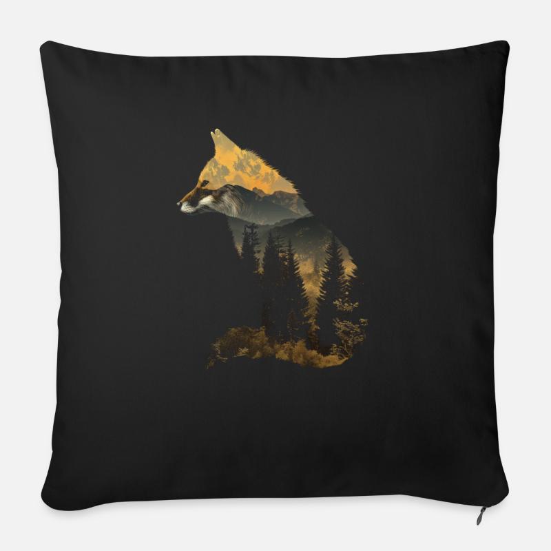 Fox Nature randonnée Camping cadeau - Housse de coussin décorative 45 x 45 cm - noir