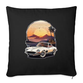 voiture vintage couché de soleil - Housse de coussin décorative 45 x 45 cm - noir - Devant