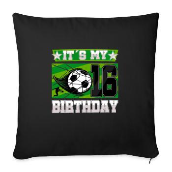 16e anniversaire Garçon Football 16 ans Cadeaux - Housse de coussin décorative 45 x 45 cm - noir - Devant