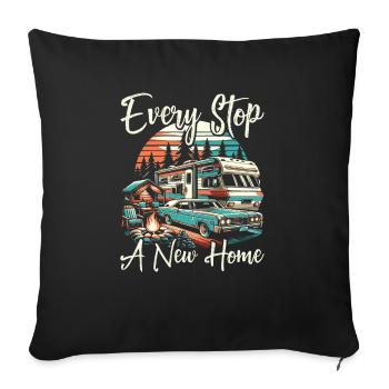 Mobil-home Camping-car Trailer Park Rolling Home - Housse de coussin décorative 45 x 45 cm - noir - Devant