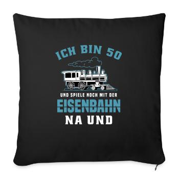 Dampfzug Zugführer Lokomotive 50 Geburtstag - Sofakissenbezug 45 x 45 cm - Schwarz - Vorne