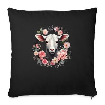 Cadeau floral de chèvre - Housse de coussin décorative 45 x 45 cm - noir - Devant