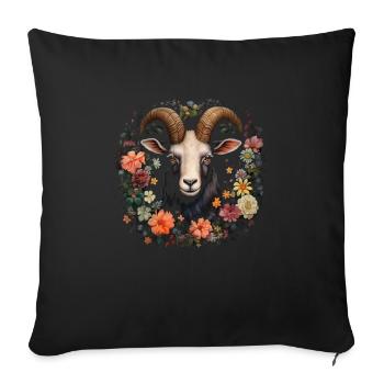 Cadeau floral de chèvre - Housse de coussin décorative 45 x 45 cm - noir - Devant