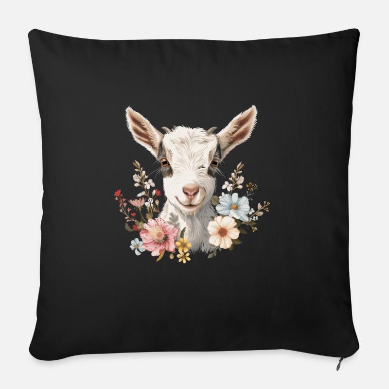 Ziege Blumen Geschenk - Sofakissenbezug 45 x 45 cm - Schwarz
