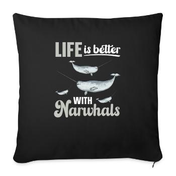 Narwhal Unicorn Whale - Sofa pillowcase 17,3'' x 17,3'' (45 x 45 cm) - black - Front