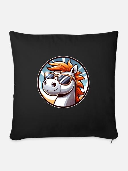 Pferd mit Sonnenbrille in Comicstyle - Sofakissenbezug 45 x 45 cm - Schwarz