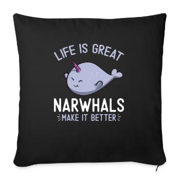 Narwhal Unicorn Whale - Sofa pillowcase 17,3'' x 17,3'' (45 x 45 cm) - black - Front