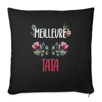 meilleure tata fleurs cadeau tante - Housse de coussin décorative 45 x 45 cm - noir - Devant