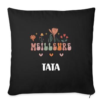 meilleure tata fleurs bohème cadeau tante - Housse de coussin décorative 45 x 45 cm - noir - Devant