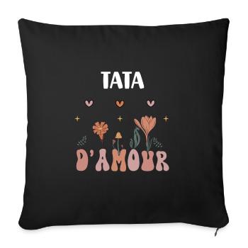 tata d amour fleurs boheme cadeau tante - Housse de coussin décorative 45 x 45 cm - noir - Devant