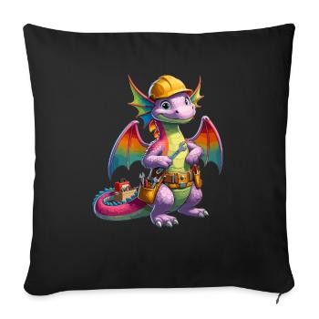 Drache als Handwerker - Sofakissenbezug 45 x 45 cm - Schwarz - Vorne