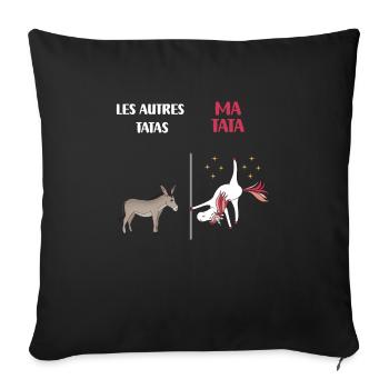 tata licorne humour drôle cadeau tante - Housse de coussin décorative 45 x 45 cm - noir - Devant