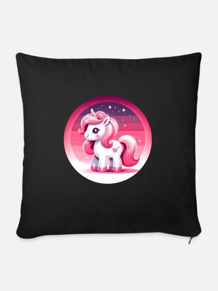 Einhorn in rosa Comicstyle - Sofakissenbezug 45 x 45 cm - Schwarz