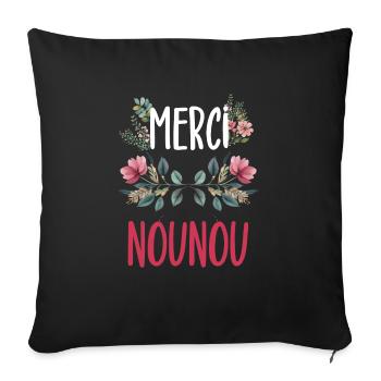 merci nounou fleurs - Housse de coussin décorative 45 x 45 cm - noir - Devant