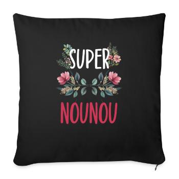 super nounou fleurs - Housse de coussin décorative 45 x 45 cm - noir - Devant