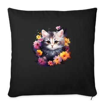 Katze Blumen Lustiges Geschenk - Sofakissenbezug 45 x 45 cm - Schwarz - Vorne