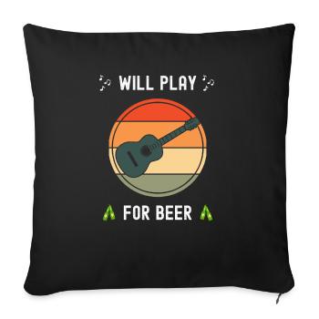 Drôle De Guitariste Acoustique Jouera Pour De La Bière - Housse de coussin décorative 45 x 45 cm - noir - Devant