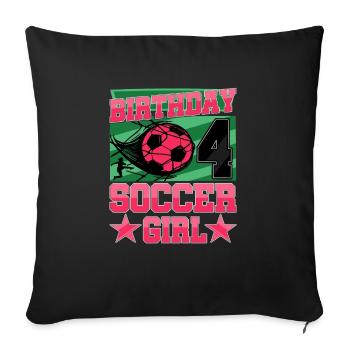 4ème anniversaire Fille Football 4 Ans Cadeaux - Housse de coussin décorative 45 x 45 cm - noir - Devant