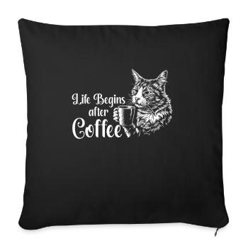 Chat café drôle cadeau - Housse de coussin décorative 45 x 45 cm - noir - Devant