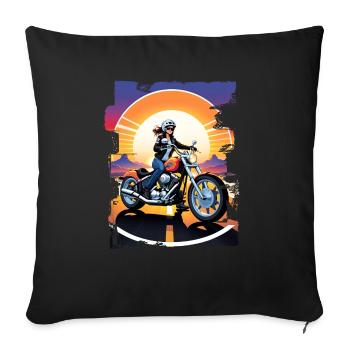 moto et couché de soleil, cadeau motard - Housse de coussin décorative 45 x 45 cm - noir - Devant