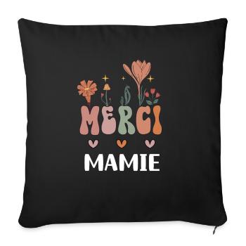 merci mamie fleurs bohème grand-mère - Housse de coussin décorative 45 x 45 cm - noir - Devant