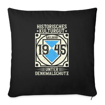 Baujahr 1945 Geboren, Geburtstag Jahrgang 1945 - Sofakissenbezug 45 x 45 cm - Schwarz - Vorne