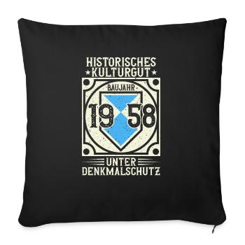 Built in 1958, born, born in 1958, born in 1958 - Sofa pillowcase 17,3'' x 17,3'' (45 x 45 cm) - black - Front
