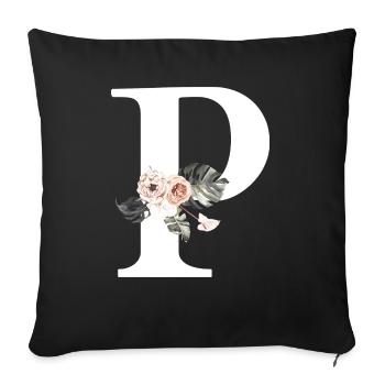 Tropical Floral Letter P - Sofa pillowcase 17,3'' x 17,3'' (45 x 45 cm) - black - Front