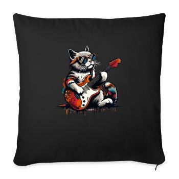 Chat Jouant Guitare Joueur Chats Guitariste - Housse de coussin décorative 45 x 45 cm - noir - Devant