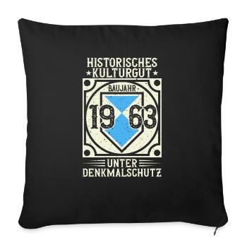 Built in 1963 Born, Born in 1963 - Sofa pillowcase 17,3'' x 17,3'' (45 x 45 cm) - black - Front