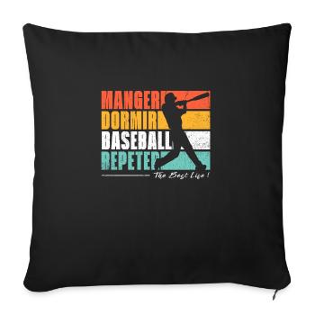 Manger dormir Baseball repeter. Fans de sport US - Housse de coussin décorative 45 x 45 cm - noir - Devant